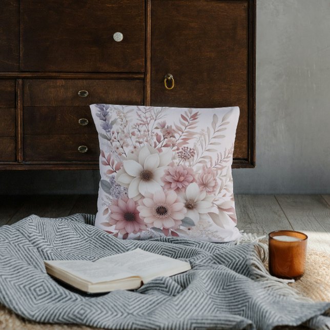 Boho floral with a blush of pink throw pillow (Creator Uploaded)