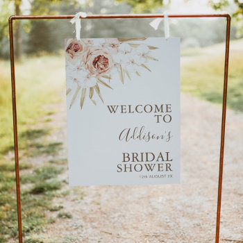 Boho Floral With Palm Leaves Bridal Shower Welcome Poster by figtreedesign at Zazzle