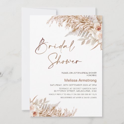 Boho Floral with Pampas Grass Fern Bridal Shower Invitation