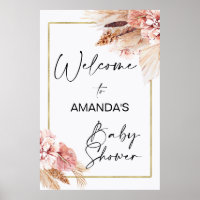 Boho Floral with Pampas Grass Welcome Baby Shower  Poster