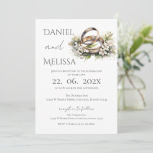 Boho Floral with ring Wedding Invitation