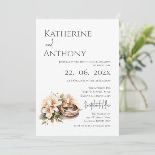 Boho Floral with ring Wedding Invitation