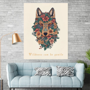 Boho Floral Wolf Wall Art Poster