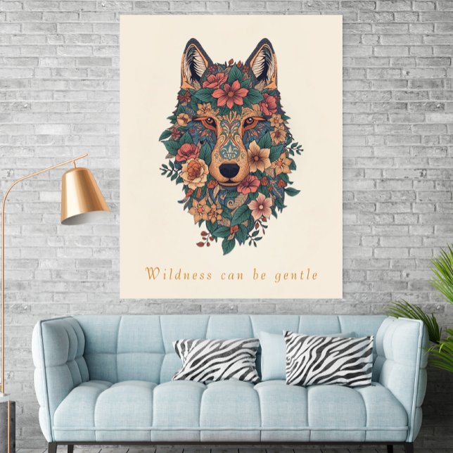 Boho Floral Wolf Wall Art Poster (Creator Uploaded)