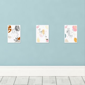 Boho Floral Woman Abstract Line Art Wall Art Sets