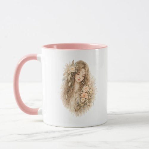 Boho Floral Woman Accent Mug