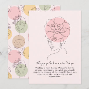 Boho floral Women Illustration, Happy Women's Day Holiday Card