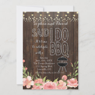 Boho Floral Wood String Lights I DO BBQ Invite
