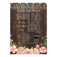 Boho Floral Wood String Lights I DO BBQ Invite