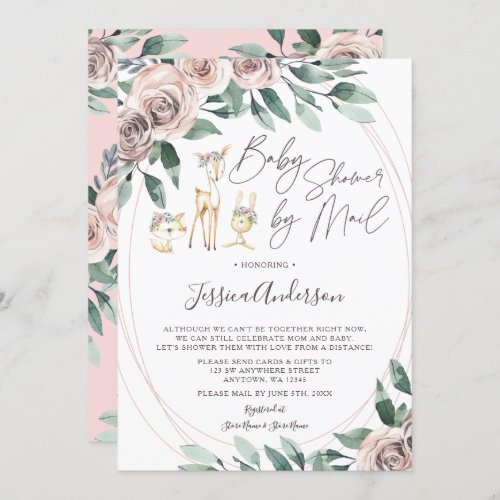 Boho Floral Woodland Animals Baby Shower by Mail Invitation