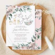 Boho Floral Woodland Animals Girl Baby Shower Invitation