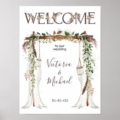Boho Floral Woodland Beach Welcome Poster