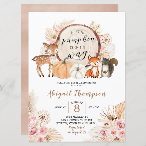 Boho Floral Woodland Pumpkin Baby Shower Invitation