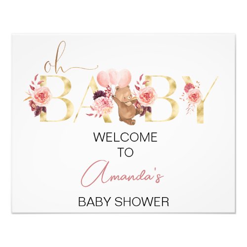 Boho Floral Word Bear Baby Shower Welcome Sign