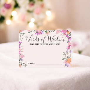 Boho Floral Words of Wisdom Bridal Shower Enclosure Card