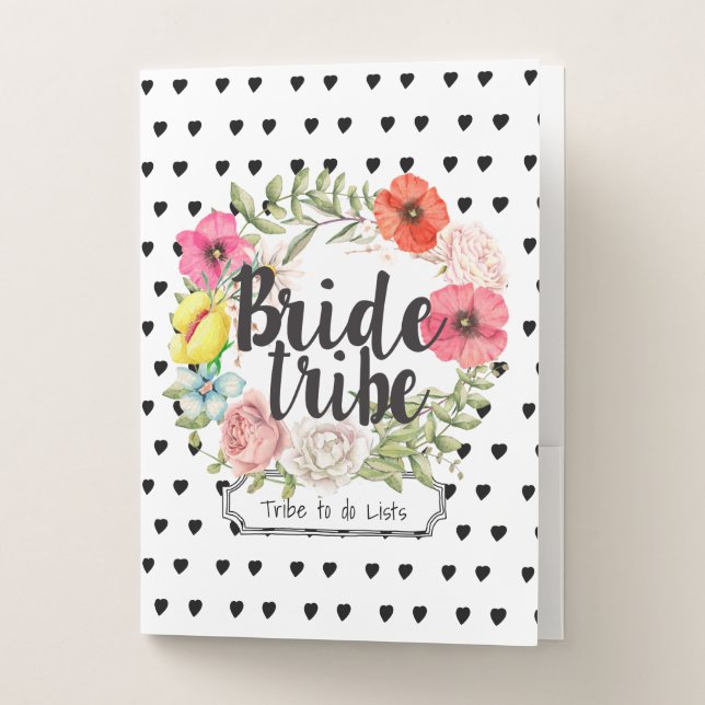 Boho Floral Wreath Bride Tribe Wedding Planner Pocket Folder (Front)