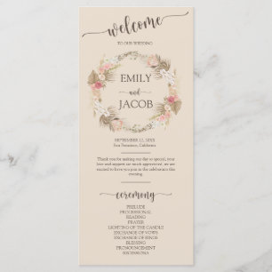 Boho Floral Wreath Script Wedding Flat Program