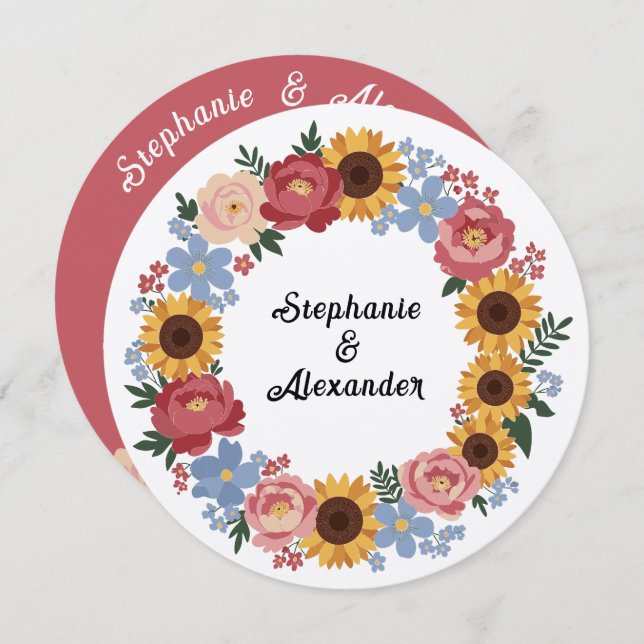 Boho Floral Wreath Wedding  Invitation (Front/Back)