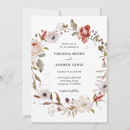 Boho Floral Wreath Wedding Invitation