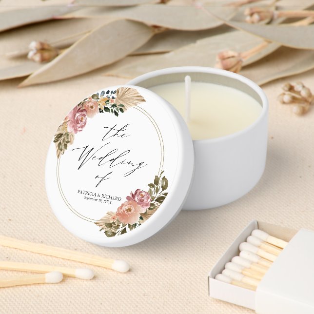 Boho Floral  Wreath Wedding Mini Candle Favors (Insitu)