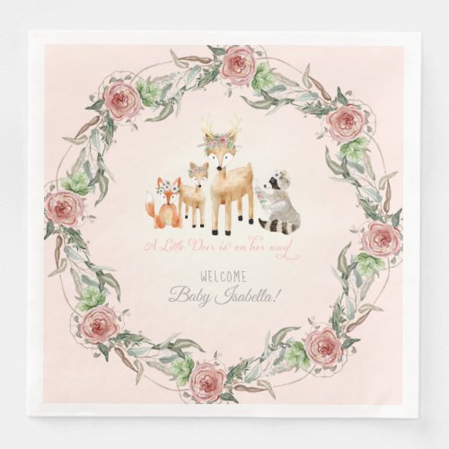 Boho Floral Wreath Woodland Animals Baby Shower Paper Dinner Napkins