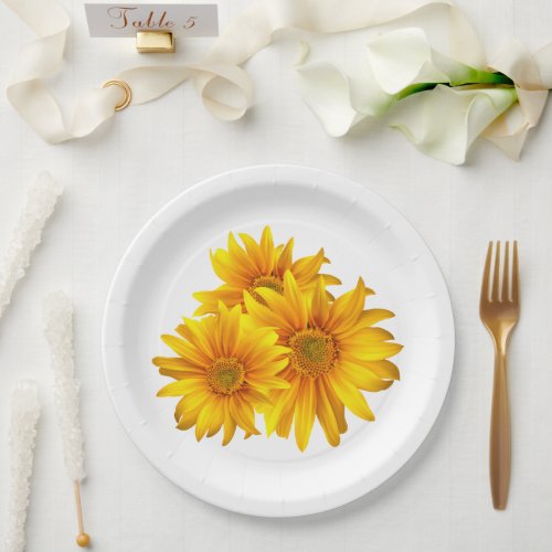 Boho Floral Yellow Flowers Country Floral Wedding Paper Plates