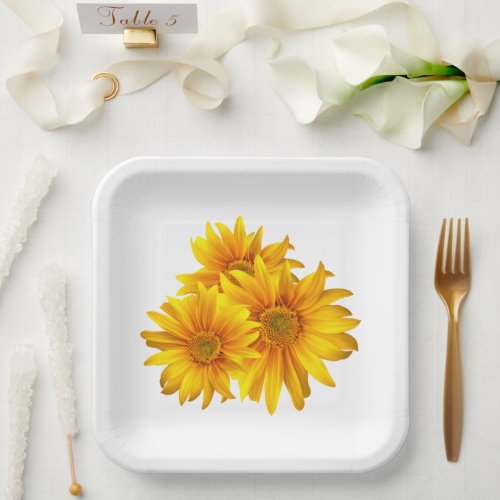Boho Floral Yellow Flowers Country Floral Wedding Paper Plates