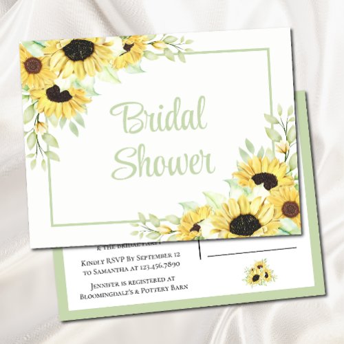 Boho Floral Yellow Green Sunflower Bridal Shower Invitation Postcard