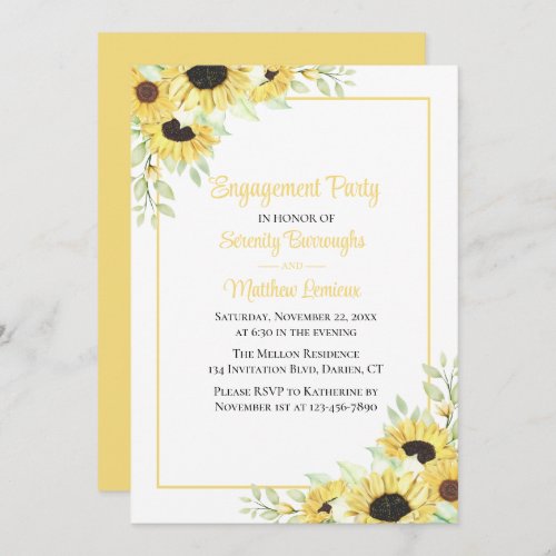 Boho Floral Yellow Sunflowers Engagement Party  Invitation