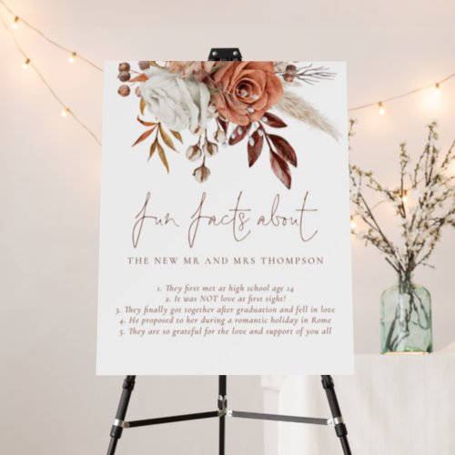 Boho Florals Autumn Terracotta Fun Facts Wedding Foam Board