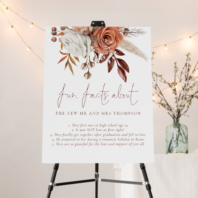 Boho Florals Autumn Terracotta Fun Facts Wedding Foam Board (In Situ (Stand))