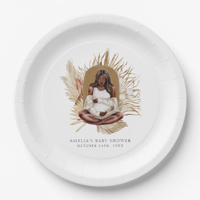 Boho Florals Baby Shower Invitation Paper Plates (Front)