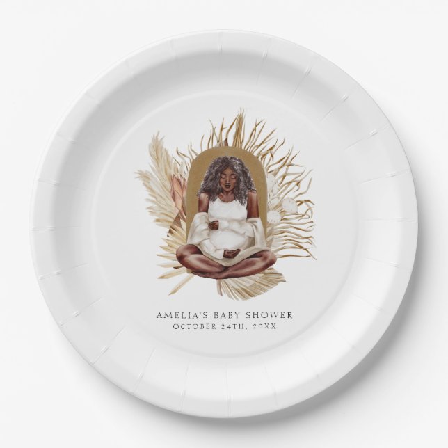 Boho Florals Baby Shower Paper Plates (Front)