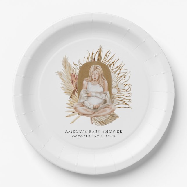 Boho Florals Baby Shower Paper Plates (Front)