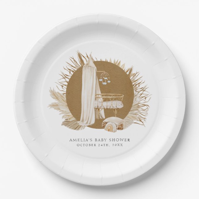 Boho Florals Baby Shower Paper Plates (Front)