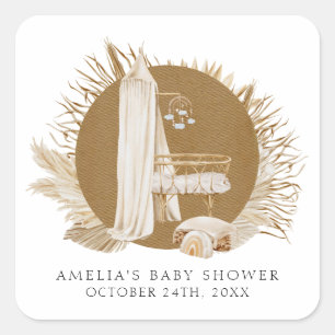 Boho Florals Baby Shower Square Sticker