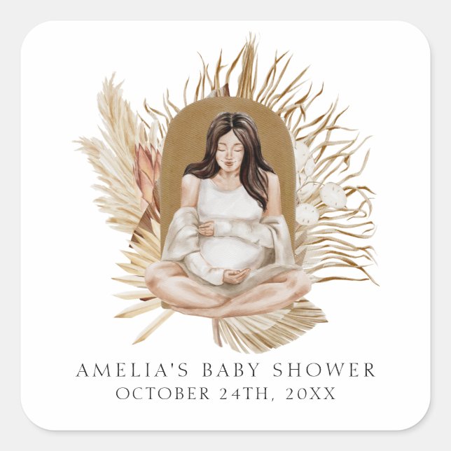 Boho Florals Baby Shower Square Sticker (Front)