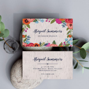 Boho Florals - Birch & Calligraphy Script Business Card