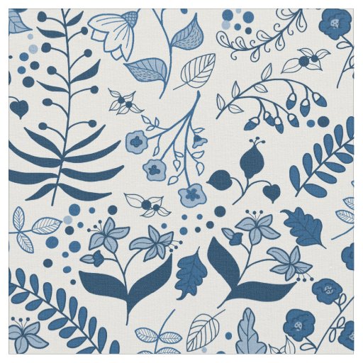 Boho Florals Classic Blues and White Fabric