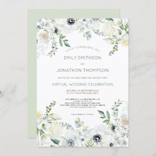 Boho Florals Eucalyptus Leaves Virtual Wedding Invitation