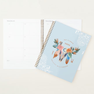 Boho Florals & Feather Blue & White Lace Planner