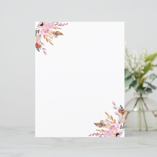 Boho florals feather white pink