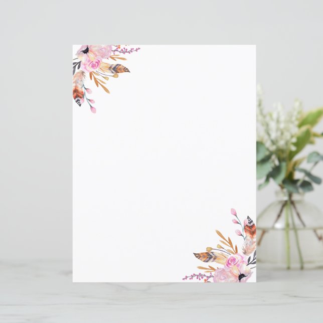 Boho florals feather white pink page (Standing Front)