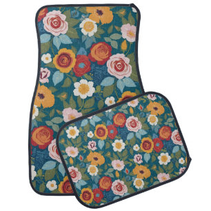 Boho Florals in Retro Colors Car Floor Mat