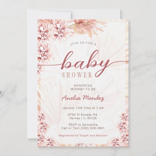 Boho Florals Neutral Baby Shower Bohemian Orchid Invitation