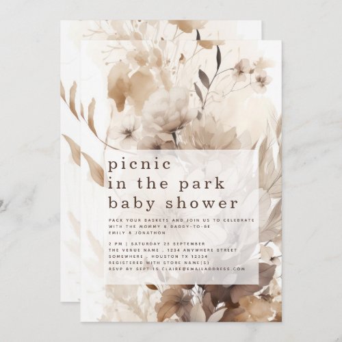 Boho Florals Picnic in Park Baby Shower Invitation