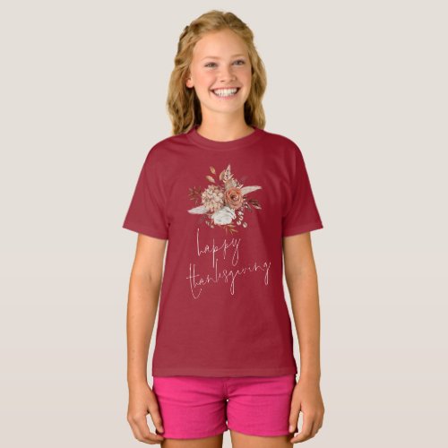 Boho Florals Terracotta Happy Thanksgiving T_Shirt