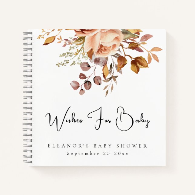 Boho Florals Wishes For Baby Shower Guest Book (Front)