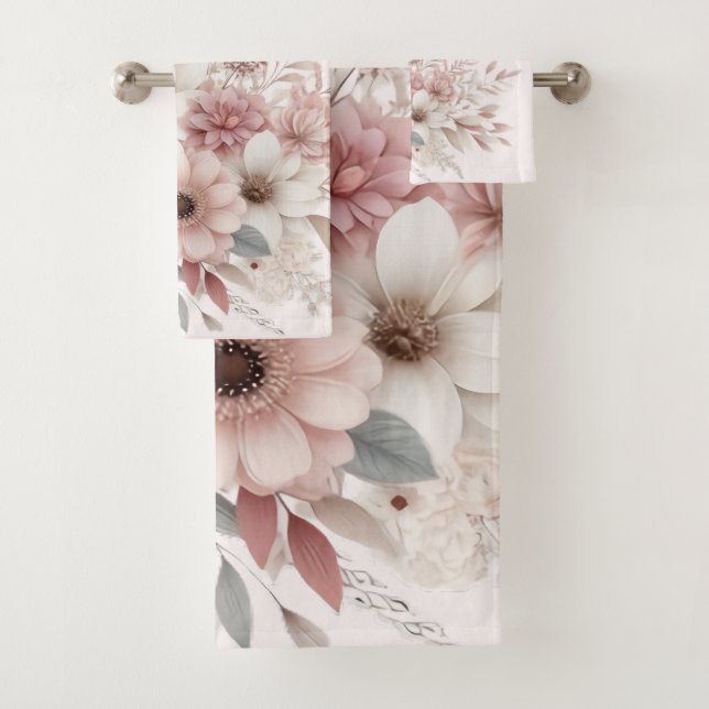 Boho Florals with a Blush of Pink Bath Towel Set (Insitu)