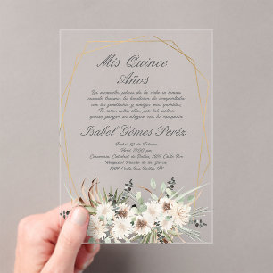Boho flower acrylic Quinceanera invitation